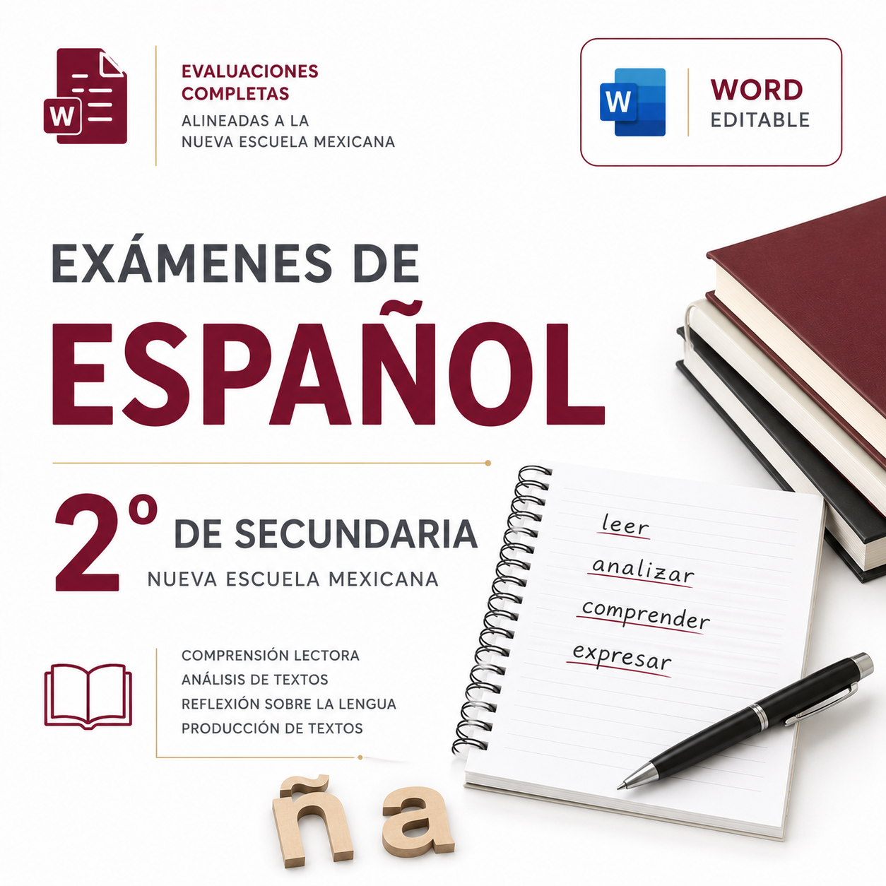 Exámenes de Español 2° de Secundaria NEM 2026-2027 Word Editable | Diagnóstico, Trimestrales y Final 1 Exámenes de Español 2° de Secundaria NEM 2026-2027 Word Editable | Diagnóstico, Trimestrales y Final