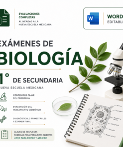 Exámenes de Biología 1° de Secundaria NEM 2026-2027 Word Editable | Diagnóstico, Trimestrales y Final