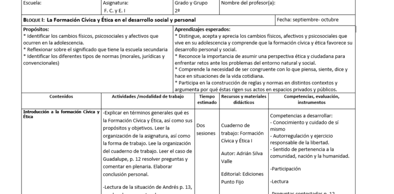 FORMACION CIVICA Y ÉTICA 2 (Primer Trimestre)