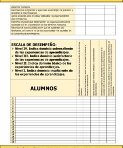 Un plan de lección de aula para el Programa Analítico Anual FORMACIÓN CÍVICA Y ÉTICA 2 Secundaria 2º (Ciclo Escolar 2023 – 2024). El plan incluye objetivos relacionados con derechos humanos y escalas de desempeño para las experiencias de aprendizaje de los estudiantes. En la parte inferior se proporciona una tabla que enumera a los estudiantes.