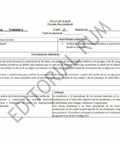 Un documento que muestra el programa de estudios o el plan de estudios de una escuela centrado en la materia de física, que cubre temas, criterios de calificación y objetivos educativos. El documento está en español e incluye tablas y secciones de texto, específicamente diseñadas para Planeaciones Secundaria Fisica Ciencias 2 (Trimestre 2) 2021-2022.