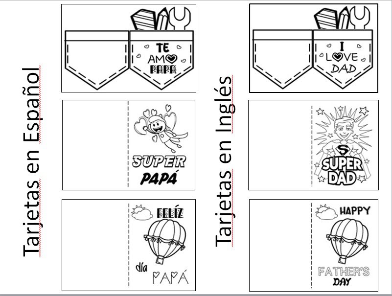 Tarjetas Para Colorear Día del Padre (En Español e Inglés)