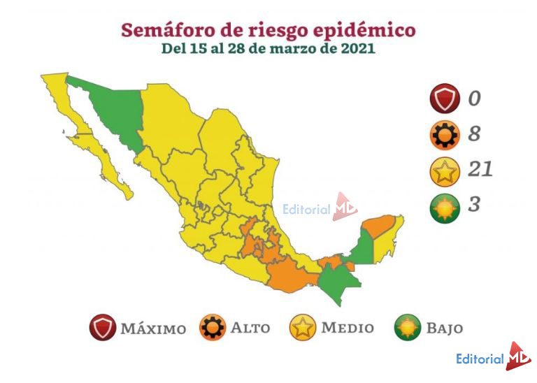 Semáforo de riesgo del 15 al 28 de marzo 2021