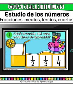 Fracciones: medios tercios cuartos Estudio de los números Matemáticas Grado Primaria Fichas Digitales
