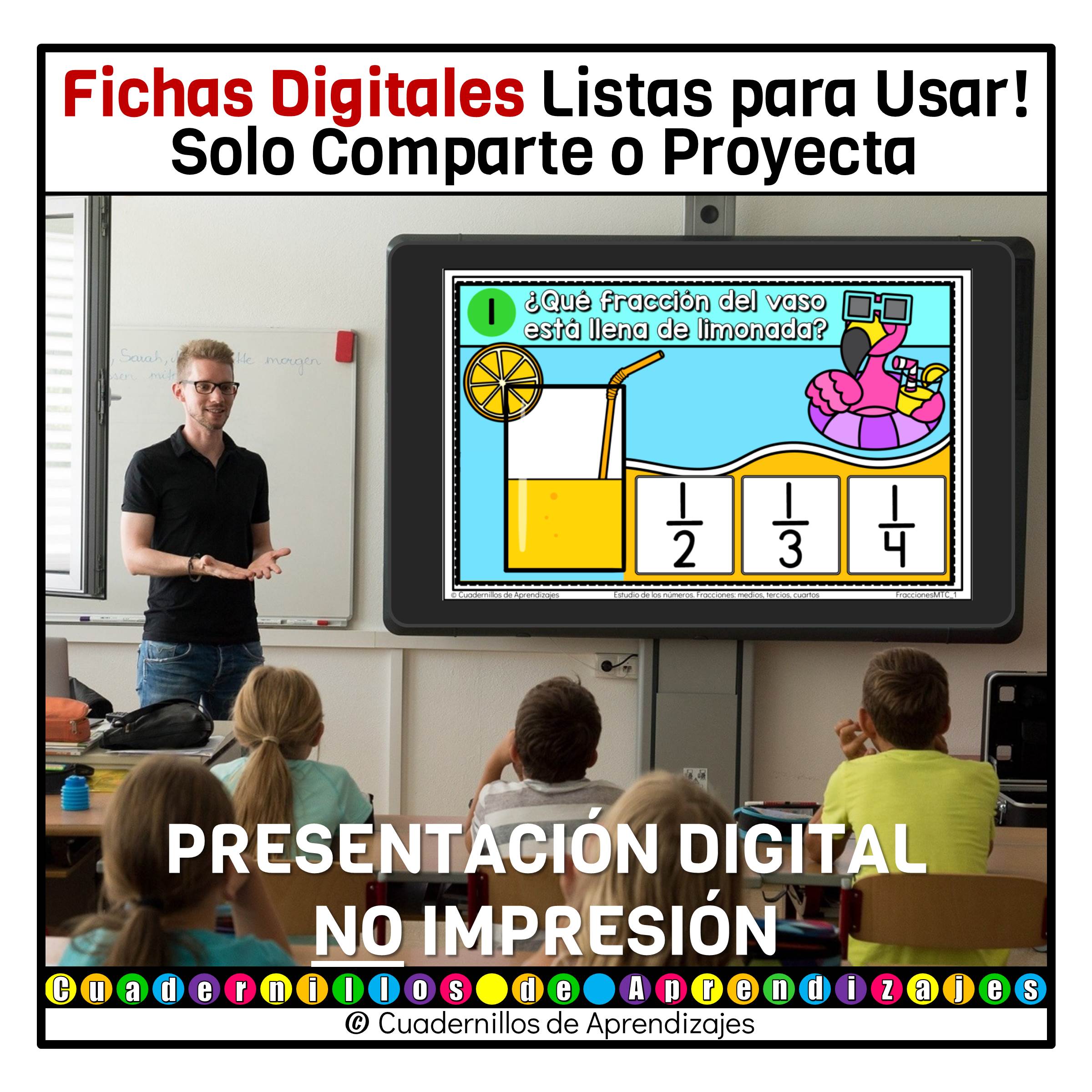 Fracciones: medios tercios cuartos Estudio de los números Matemáticas Grado Primaria Fichas Digitales 3 Fracciones: medios tercios cuartos Estudio de los números Matemáticas Grado Primaria Fichas Digitales - Image 3