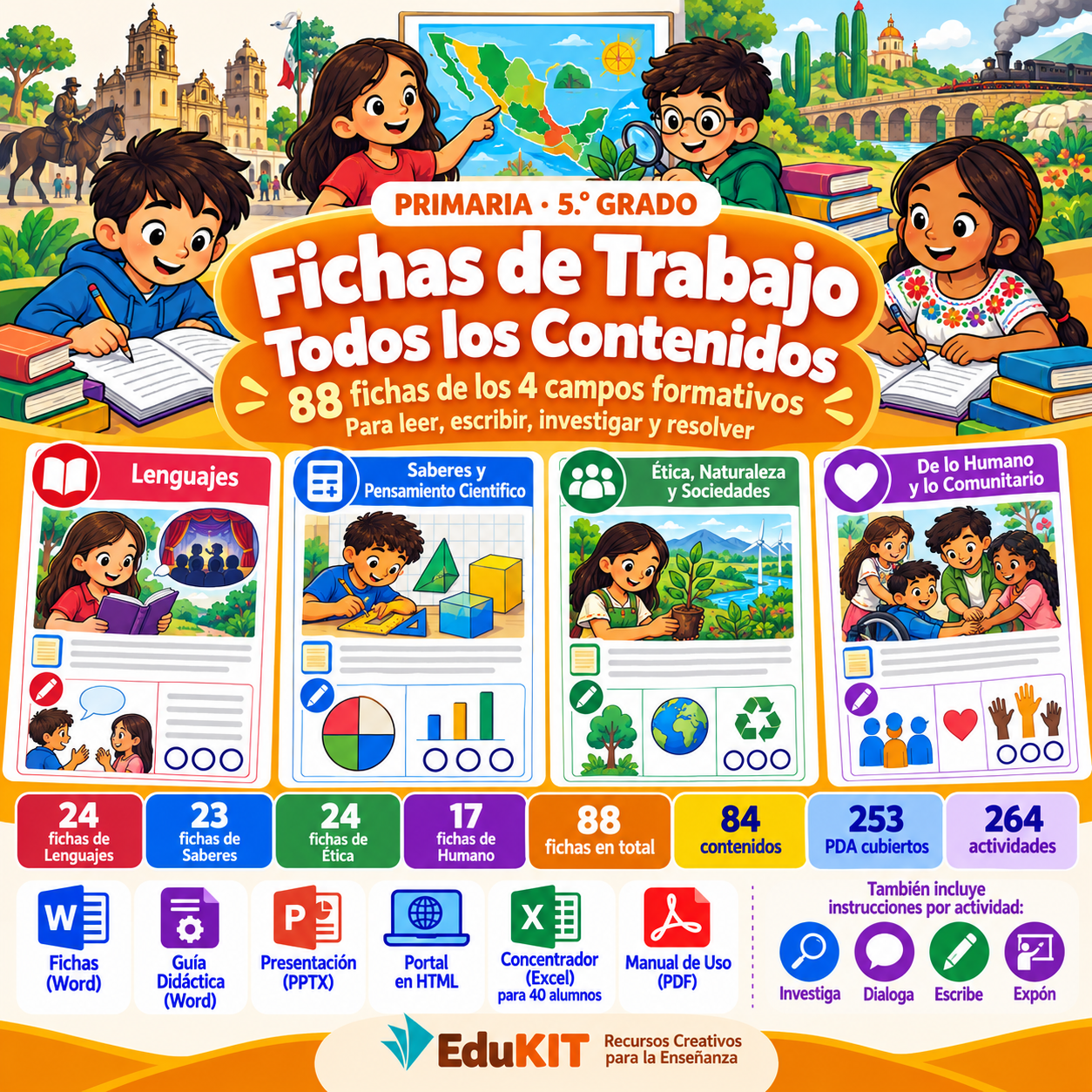 Fichas de Trabajo para Primaria 5.° Grado | 88 Fichas, 84 Contenidos y 253 PDA 1 Fichas de Trabajo para Primaria 5.° Grado | 88 Fichas, 84 Contenidos y 253 PDA
