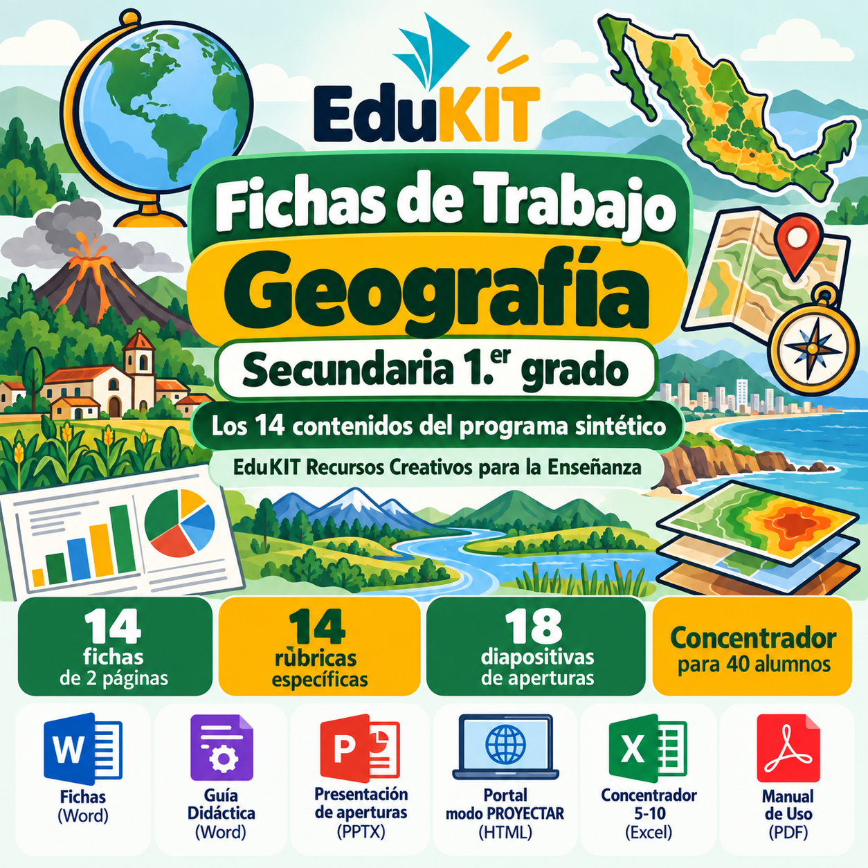 Fichas de Trabajo de Geografía para Secundaria 1.er Grado | 14 Fichas, Rúbricas y Todos los Contenidos 1 Fichas de Trabajo de Geografía para Secundaria 1.er Grado | 14 Fichas, Rúbricas y Todos los Contenidos