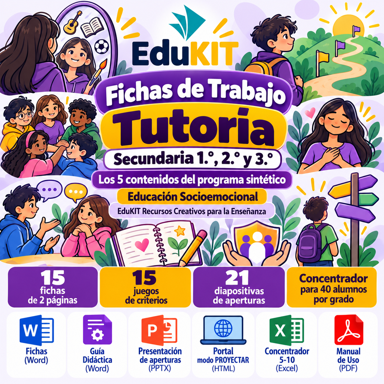 Fichas de Trabajo de Tutoría y Educación Socioemocional para Secundaria 1.°, 2.° y 3.° | 15 Fichas y los 5 Contenidos 1 Fichas de Trabajo de Tutoría y Educación Socioemocional para Secundaria 1.°, 2.° y 3.° | 15 Fichas y los 5 Contenidos