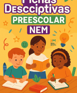 Ilustración de tres preescolares dibujando en una mesa. El texto dice 