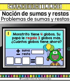 Problemas de sumas y restas Construcción de la noción de sumas y restas Matemáticas Grado Primaria Fichas Digitales