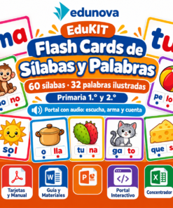 EduKIT Flash Cards de Sílabas y Palabras para Primaria | 92 Tarjetas, 8 Juegos y Portal con Audio