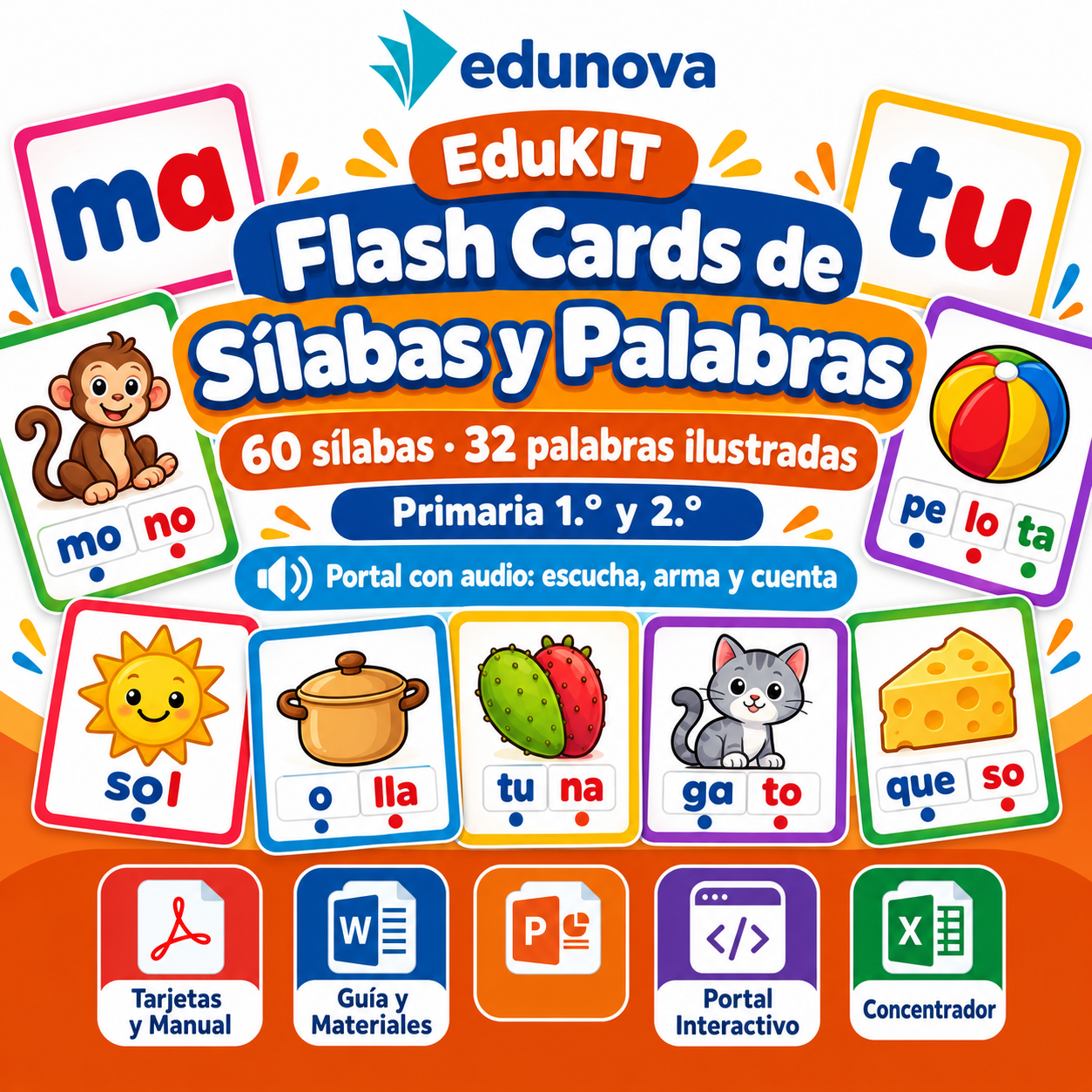 EduKIT Flash Cards de Sílabas y Palabras para Primaria | 92 Tarjetas, 8 Juegos y Portal con Audio 1 EduKIT Flash Cards de Sílabas y Palabras para Primaria | 92 Tarjetas, 8 Juegos y Portal con Audio
