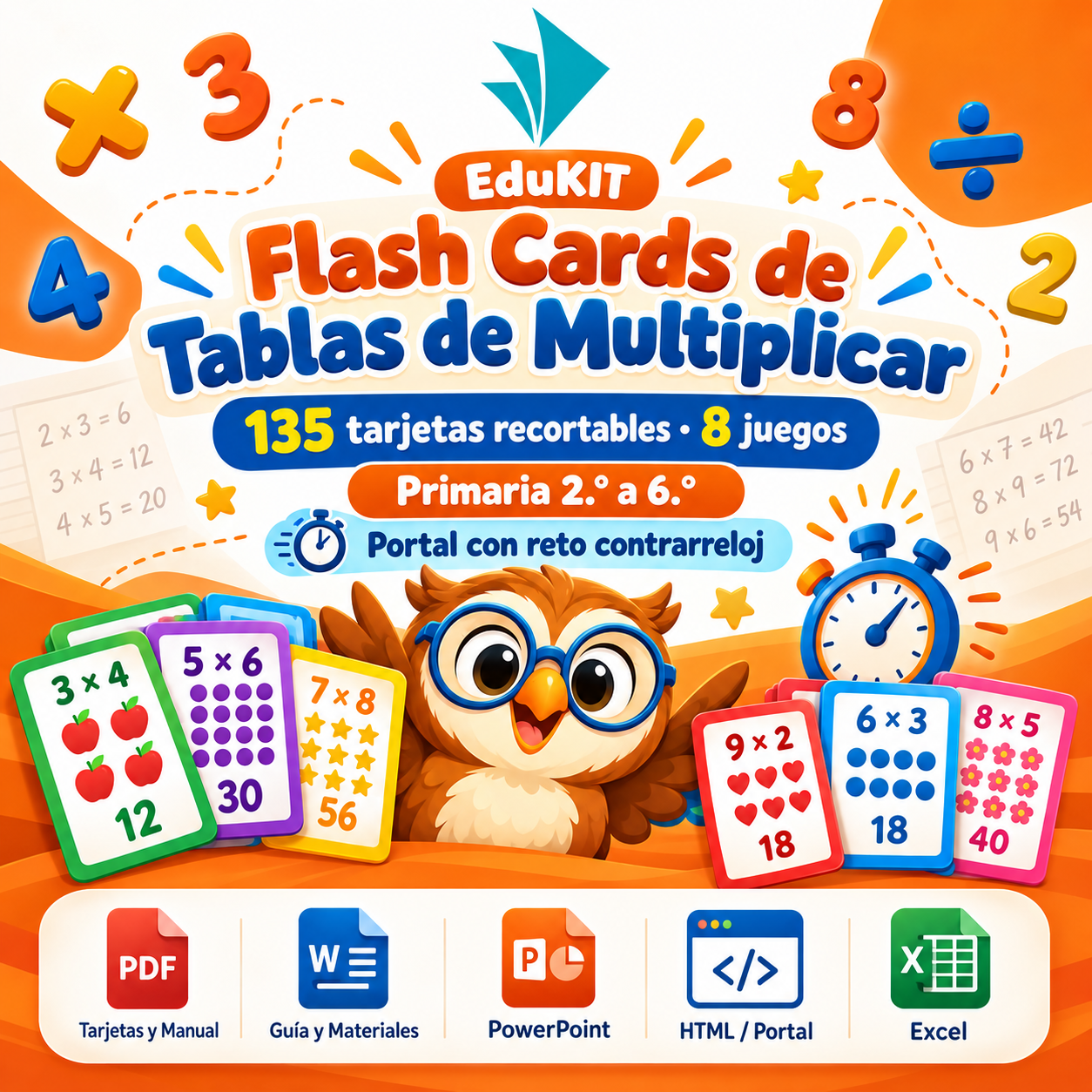 EduKIT Flash Cards de Tablas de Multiplicar para Primaria | 135 Tarjetas, 8 Juegos y Portal Interactivo 1 EduKIT Flash Cards de Tablas de Multiplicar para Primaria | 135 Tarjetas, 8 Juegos y Portal Interactivo