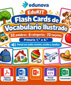 EduKIT Flash Cards de Vocabulario Ilustrado para Primaria | 32 Palabras, 72 Tarjetas y Portal con Audio