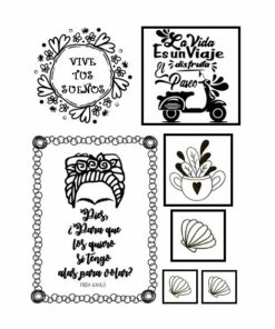 Una colección de STICKERS Frases Motivacionales en blanco y negro con texto motivador. Incluye Frases Motivacionales como 