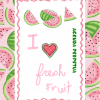 Una portada colorida de una Agenda Perpetua Escolar y/o Personal Pasión Frutal con un tema de sandía, con rodajas de sandía y la frase "Pasión Frutal" en letras decorativas de color rosa sobre un fondo blanco con bordes verdes.