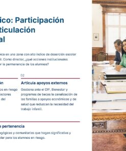 Guía de Apoyo Promoción Vertical Función Directiva Educación Primaria- USICAMM 2026 - 2027 + (Simulador 90 Reactivos 43 Un grupo de cuatro adultos se sienta a la mesa de un despacho, escribiendo y discutiendo documentos. A la izquierda, un documento explica las estrategias para mejorar la asistencia a la escuela, centrándose en el diagnóstico, el apoyo externo y el fomento de la pertenencia.
