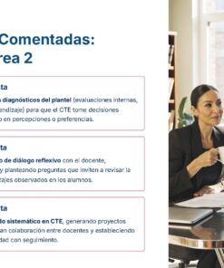 Guía de Apoyo Promoción Vertical Función Directiva Educación Primaria- USICAMM 2026 - 2027 + (Simulador 90 Reactivos 42 Dos mujeres conversan sentadas en la mesa de un despacho. A la izquierda, un texto en español comenta los comentarios y las respuestas sugeridas para preguntas sobre liderazgo educativo y trabajo en equipo en un examen simulado.