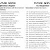 Una imagen muestra dos series de ejercicios sobre el tiempo futuro simple. El lado izquierdo, titulado 