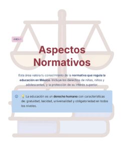 Guía de Estudio Admisión FCYE Educación Secundaria- USICAMM 2026 - 2027 + (Simulador 90 Reactivos) 23 Página ilustrada con una balanza y libros de fondo. El texto aborda aspectos normativos de la educación en México, destacando la educación como un derecho humano para todos los niveles, con cualidades como gratuidad, universalidad y obligatoriedad.