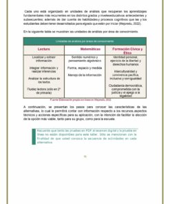 Página de un documento educativo en español que detalla unidades de aprendizaje para tres áreas del conocimiento: Lectura, Matemáticas y Educación Cívica y Ética. Cada área enumera objetivos de aprendizaje específicos. En la parte inferior se proporciona un diagrama de flujo y una nota a pie de página. Taller Autogestivo Evaluación Diagnóstica Contestado 2023-2024 (Todas las Respuestas) incluido.