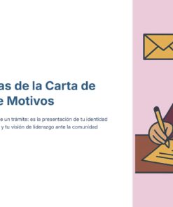 Una persona con gafas escribe una carta en un escritorio. A la izquierda, un texto en español explica la importancia de una 