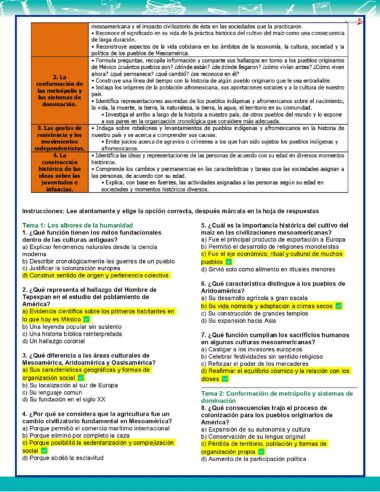Una colorida tabla educativa en español describe temas de historia, como la colonización, la resistencia y la independencia, e instrucciones para evaluar una infografía. Los temas clave se resaltan en recuadros naranjas y amarillos a la izquierda.