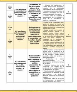 Una hoja de programación para el Programa Analítico Anual HISTORIA 3 Secundaria 3º (Ciclo Escolar 2023 – 2024) describe temas y sesiones durante las semanas de septiembre de 2023. Incluye temas como los orígenes de la humanidad, las civilizaciones antiguas y sus contribuciones. El Programa Analítico está dividido en semanas, con recuento de sesiones y descripciones detalladas.