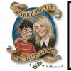 Ilustración de Harry Potter y J.K. Rowling representada dentro de un marco caprichoso sobre un fondo texturizado, con un cartel de texto que dice "Harry Potter" y elementos decorativos adicionales que incluyen un libro titulado "Agenda Perpetua y Diario Bullet Journal Harry Potter".