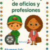 La portada de "Hojas de Trabajo de Oficio y Profesiones" muestra a un niño mecánico con un neumático y a una niña empresaria con un maletín, rodeados de estrellas de colores: ideal para aprender sobre las distintas profesiones.