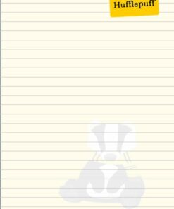 Diario o Notas de Hufflepuff con una sutil ilustración de un tejón en la esquina inferior derecha. La esquina superior derecha tiene una etiqueta amarilla parecida a una nota adhesiva que dice 