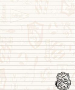 A Hufflepuff Journal o Notas presenta un fondo similar a una marca de agua con varios diseños con temas de Hufflepuff de la serie de Harry Potter, incluidos símbolos de la casa, una cresta de tejón y equipo de Quidditch. Perfecto para tu diario o notas, la esquina inferior derecha muestra con orgullo un llamativo logotipo de 