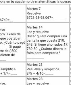 Una hoja de trabajo de matemáticas en español titulada 