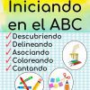 Póster educativo brillante y colorido titulado "Iniciando en el ABC" con una lista de actividades de aprendizaje en español, con imágenes de herramientas para colorear y una lista de marcas de verificación.