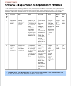 Una tabla de planificación de clases en español titulada 