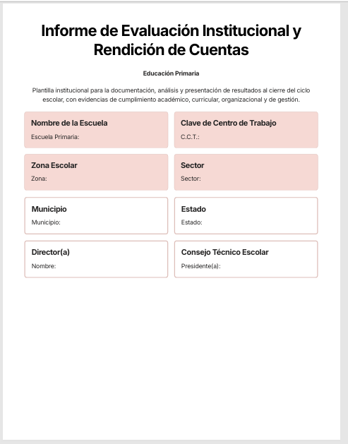 Informe de Evaluación Institucional y Rendición de Cuentas Primaria Ciclo 2025-2026 NEM | Basado en Programa Analítico y PEMC - Word Editable 2 Informe de Evaluación Institucional y Rendición de Cuentas Primaria Ciclo 2025-2026 NEM | Basado en Programa Analítico y PEMC - Word Editable - Image 2