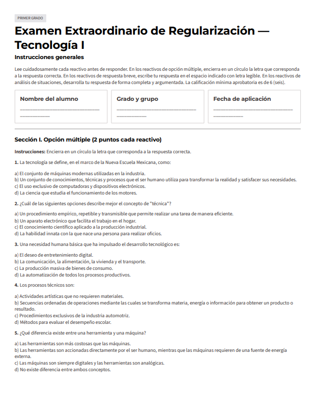 Exámenes Extraordinarios de Regularización + Guía de Estudio Tecnología Secundaria 1°, 2° y 3° Grado NEM | Word Editable 2 Exámenes Extraordinarios de Regularización + Guía de Estudio Tecnología Secundaria 1°, 2° y 3° Grado NEM | Word Editable - Image 2