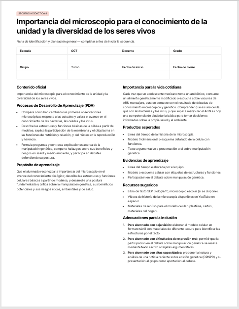 Secuencias Didácticas para Biología 1° de Secundaria | Recurso Integral para el Docente | NEM 2026-2027 | Word Editable 2 Secuencias Didácticas para Biología 1° de Secundaria | Recurso Integral para el Docente | NEM 2026-2027 | Word Editable - Image 2