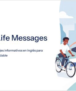 Un grupo diverso de niños se sientan a jugar en un parque, algunos comen fruta y otro monta en bicicleta. El texto dice 