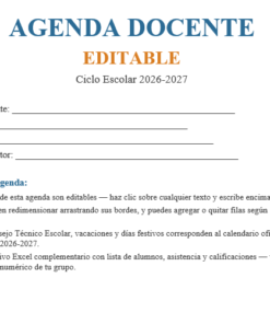 Agenda Docente Editable NEM 2026-2027 | Calendario Oficial SEP, Planeador Mensual, Registro de Incidencias y Seguimiento de PDA | Word y Excel Editable 5 Imagen 1 225