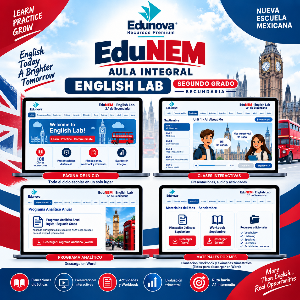 EduNEM Aula Integral | Inglés Segundo Grado de Secundaria NEM · English Lab A1 Intermedio · Ciclo Escolar 2026-2027 2 EduNEM Aula Integral | Inglés Segundo Grado de Secundaria NEM · English Lab A1 Intermedio · Ciclo Escolar 2026-2027 - Imagen 2