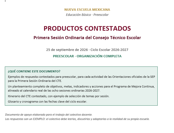 CTE Preescolar Primera Sesión Ordinaria Septiembre 2026-2027 | Productos Contestados y Editables 2 CTE Preescolar Primera Sesión Ordinaria Septiembre 2026-2027 | Productos Contestados y Editables - Imagen 2