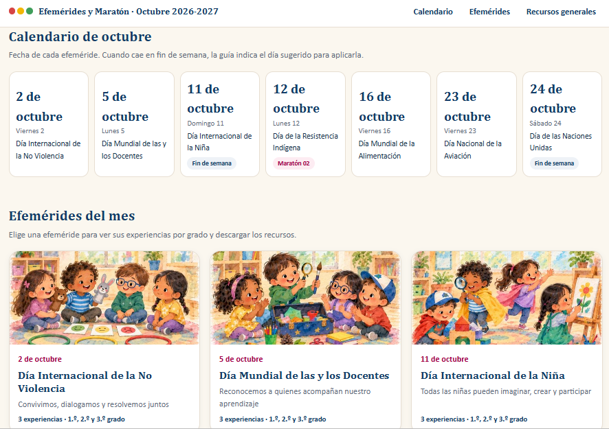 Efemérides y Maratón por la Lectura y las Artes Octubre 2026-2027 | Preescolar 1.º, 2.º y 3.º Grado 2 Efemérides y Maratón por la Lectura y las Artes Octubre 2026-2027 | Preescolar 1.º, 2.º y 3.º Grado - Imagen 2