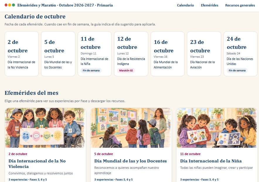 Efemérides y Maratón por la Lectura y las Artes Octubre 2026-2027 | Primaria 1.º a 6.º Grado 2 Efemérides y Maratón por la Lectura y las Artes Octubre 2026-2027 | Primaria 1.º a 6.º Grado - Imagen 2