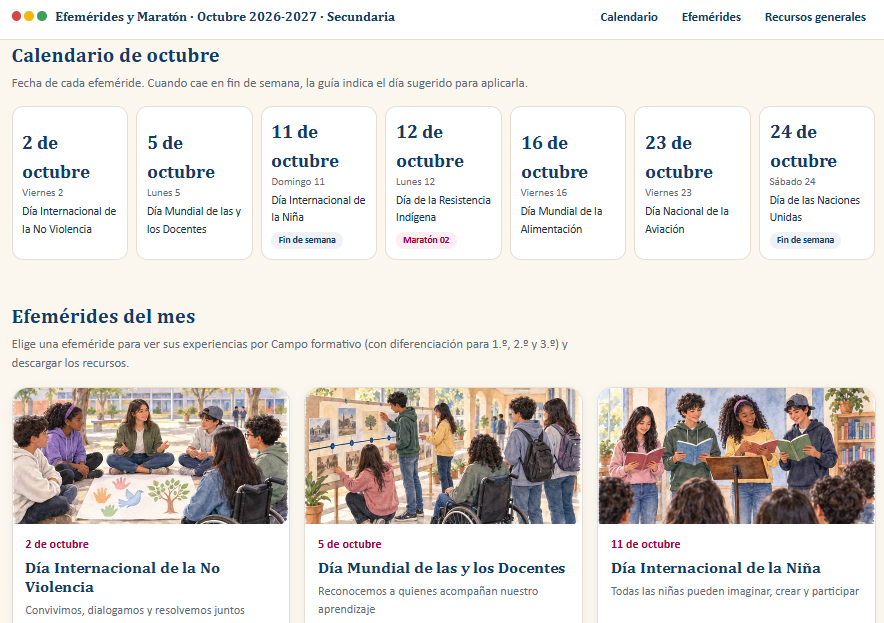 Efemérides y Maratón por la Lectura y las Artes Octubre 2026-2027 | Secundaria 1.º, 2.º y 3.º Grado 2 Efemérides y Maratón por la Lectura y las Artes Octubre 2026-2027 | Secundaria 1.º, 2.º y 3.º Grado - Imagen 2