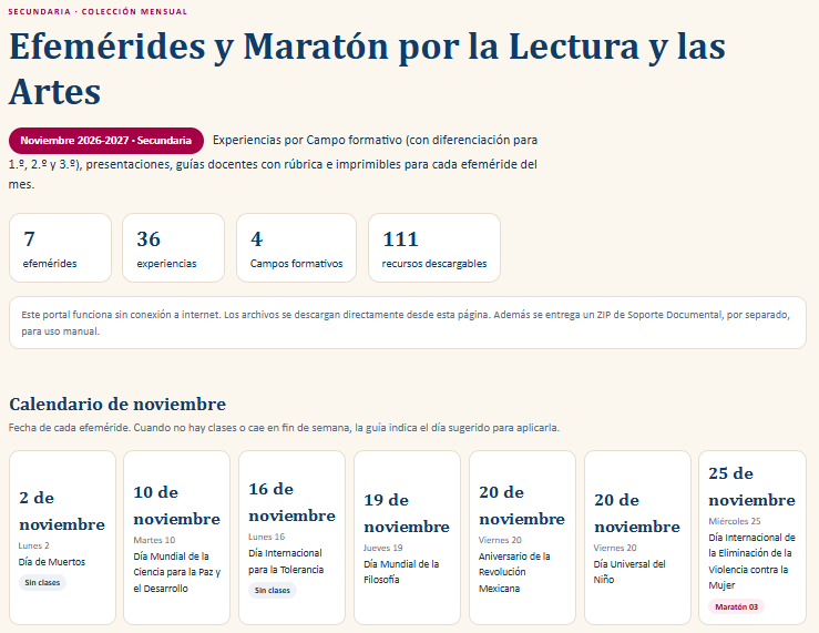 Efemérides Noviembre y Maratón por la Lectura y las Artes 2026-2027 | Secundaria: lectura, pensamiento crítico y expresión artística 2 Efemérides Noviembre y Maratón por la Lectura y las Artes 2026-2027 | Secundaria: lectura, pensamiento crítico y expresión artística - Imagen 2