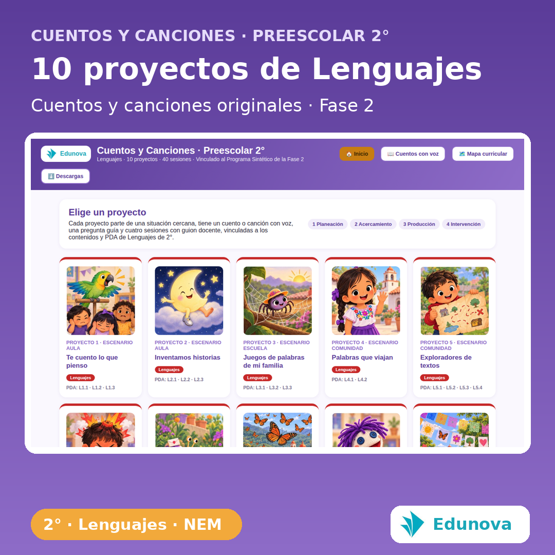 Cuentos y Canciones · Preescolar 2° | 10 Proyectos NEM Fase 2 · Lenguajes y 30 PDA · Recursos Interactivos 2 Cuentos y Canciones · Preescolar 2° | 10 Proyectos NEM Fase 2 · Lenguajes y 30 PDA · Recursos Interactivos - Imagen 2