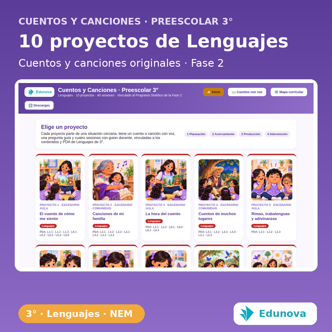 Cuentos y Canciones · Preescolar 3° | 10 Proyectos NEM Fase 2 · Lenguajes · 30 PDA 2 Cuentos y Canciones · Preescolar 3° | 10 Proyectos NEM Fase 2 · Lenguajes · 30 PDA - Imagen 2