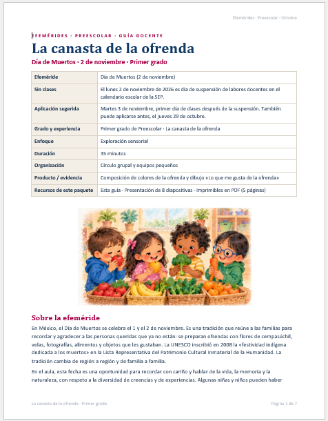 Efemérides Noviembre y Maratón por la Lectura y las Artes 2026-2027 | Preescolar: 27 experiencias y recursos editables 4 Efemérides Noviembre y Maratón por la Lectura y las Artes 2026-2027 | Preescolar: 27 experiencias y recursos editables - Imagen 4