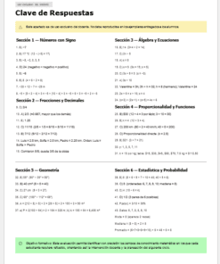 Plan de Atención al Rezago Matemáticas 1° Secundaria (NEM) | Cierre de Ciclo Escolar Mayo-Junio | Editable en Word con Evaluación Final 25 Hoja de clave de respuestas en español titulada